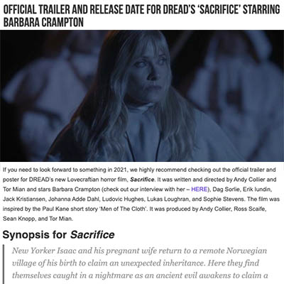 Official Trailer and Release Date for Dread’s ‘Sacrifice’ Starring Barbara Crampton